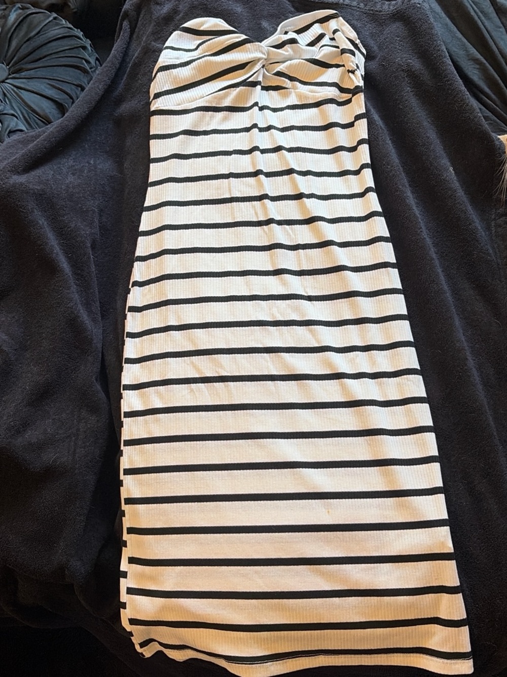Strapless Black and White Stripe Bodycon Dress - Women's
